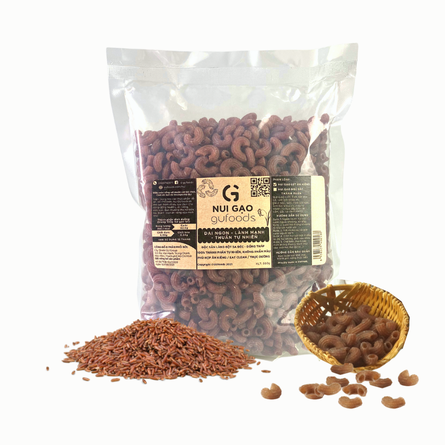 Nui gạo lứt GUfoods (Gói 500g) - Dai ngon, Tiện lợi, Healthy, Eat clean, Thực dưỡng, Thuần chay