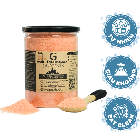 Muối hồng Himalaya GUfoods (dạng hạt mịn) - Tự nhiên, Giàu khoáng chất vi lượng, Không phụ gia, Không tinh chế