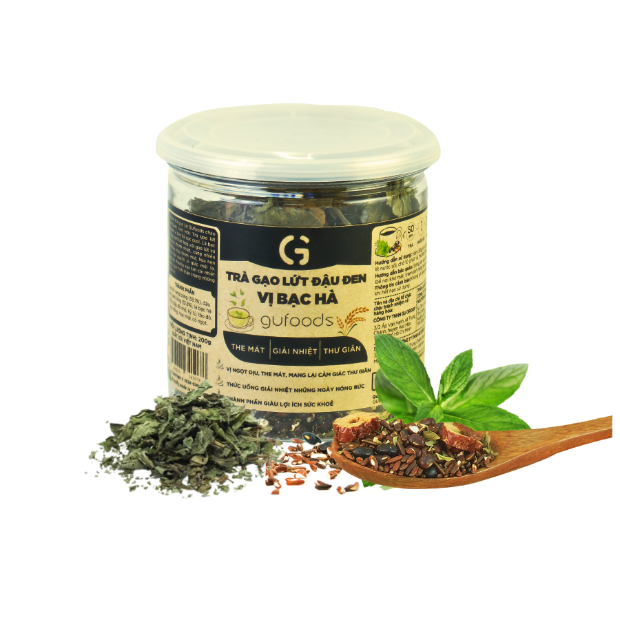 Trà gạo lứt đậu đen Vị bạc hà GUfoods - Vị ngọt dịu the mát, Giải nhiệt cơ thể, Thư giãn tinh thần, Cải thiện giấc ngủ