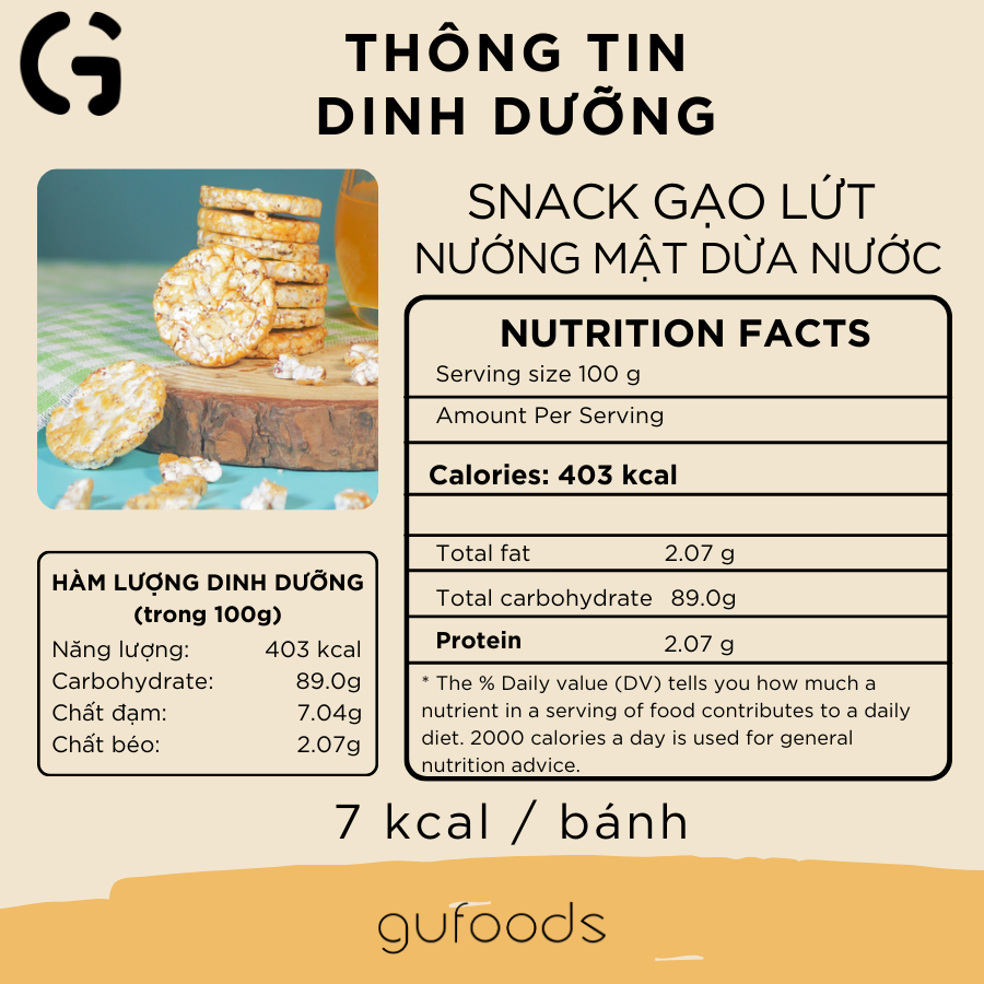 Snack ăn kiêng gạo lứt ngũ cốc nguyên hạt GUfoods - Vị nướng mật dừa nước (Hũ 100g) - Thanh đạm, Tiện lợi, Phù hợp Eat clean