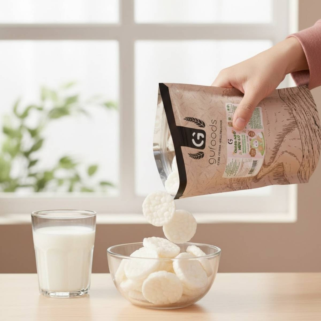 Bánh snack ăn dặm hữu cơ cho bé GUfoods - Thành phần gạo organic, Không gia vị, Dễ Tiêu hoá, Phù hợp cho bé từ 1 tuổi