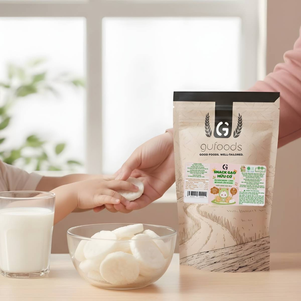 Bánh snack ăn dặm hữu cơ cho bé GUfoods - Thành phần gạo organic, Không gia vị, Dễ Tiêu hoá, Phù hợp cho bé từ 1 tuổi