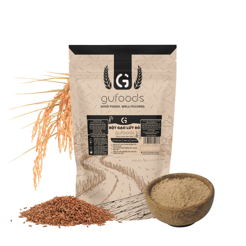 Bột gạo lứt đỏ GUfoods - Tiện lợi, Healthy, Dễ tiêu hoá, Phù hợp Eat clean, Thực dưỡng, Thuần chay
