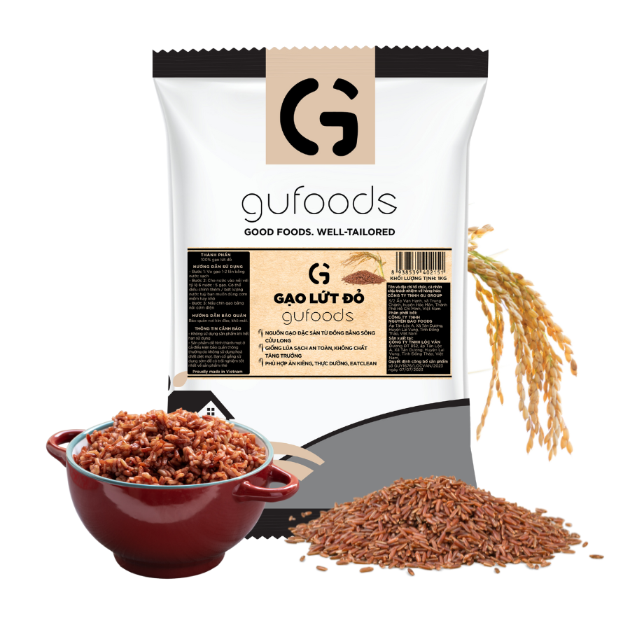 Gạo lứt đỏ ăn kiêng GUfoods (Túi 1kg) - Giảm cân, Thực dưỡng, Eat clean
