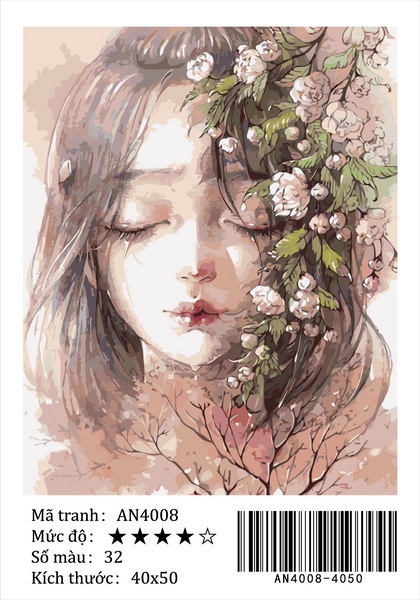 Tranh sơn dầu số hóa tự tô màu theo số cô gái hoa rơi lệ AN4008