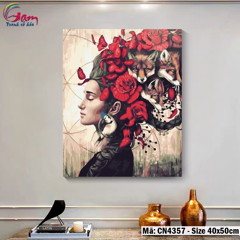 Tranh số hóa tự tô Cô gái và Hoa nghệ thuật GAM CN3091