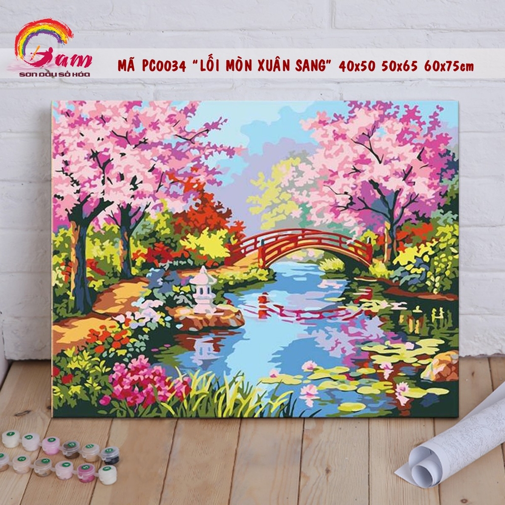 Tranh tự vẽ tự tô màu theo số Gam phong cảnh mùa thu lá vàng PC0017B - TQ0385 - PC0870