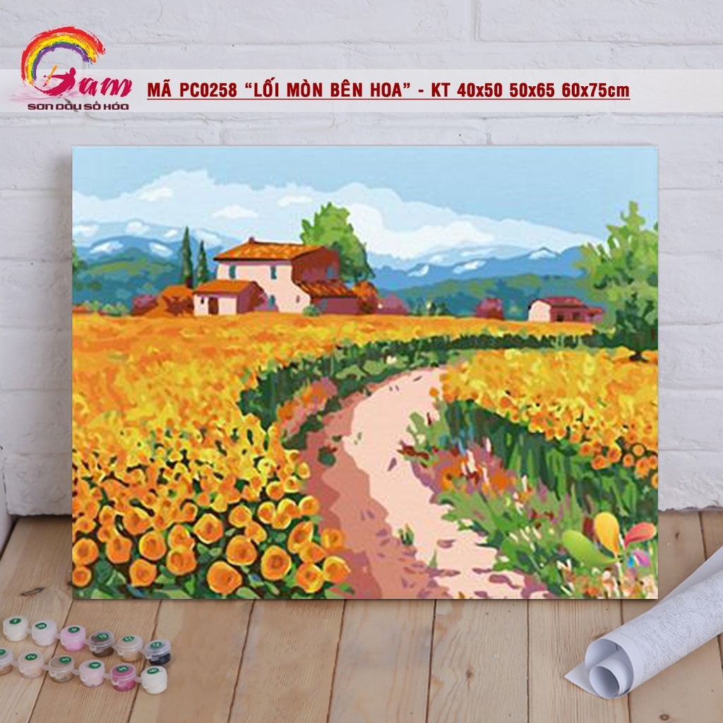 Tranh tự vẽ tự tô màu theo số Gam phong cảnh mùa thu lá vàng PC0017B - TQ0385 - PC0870