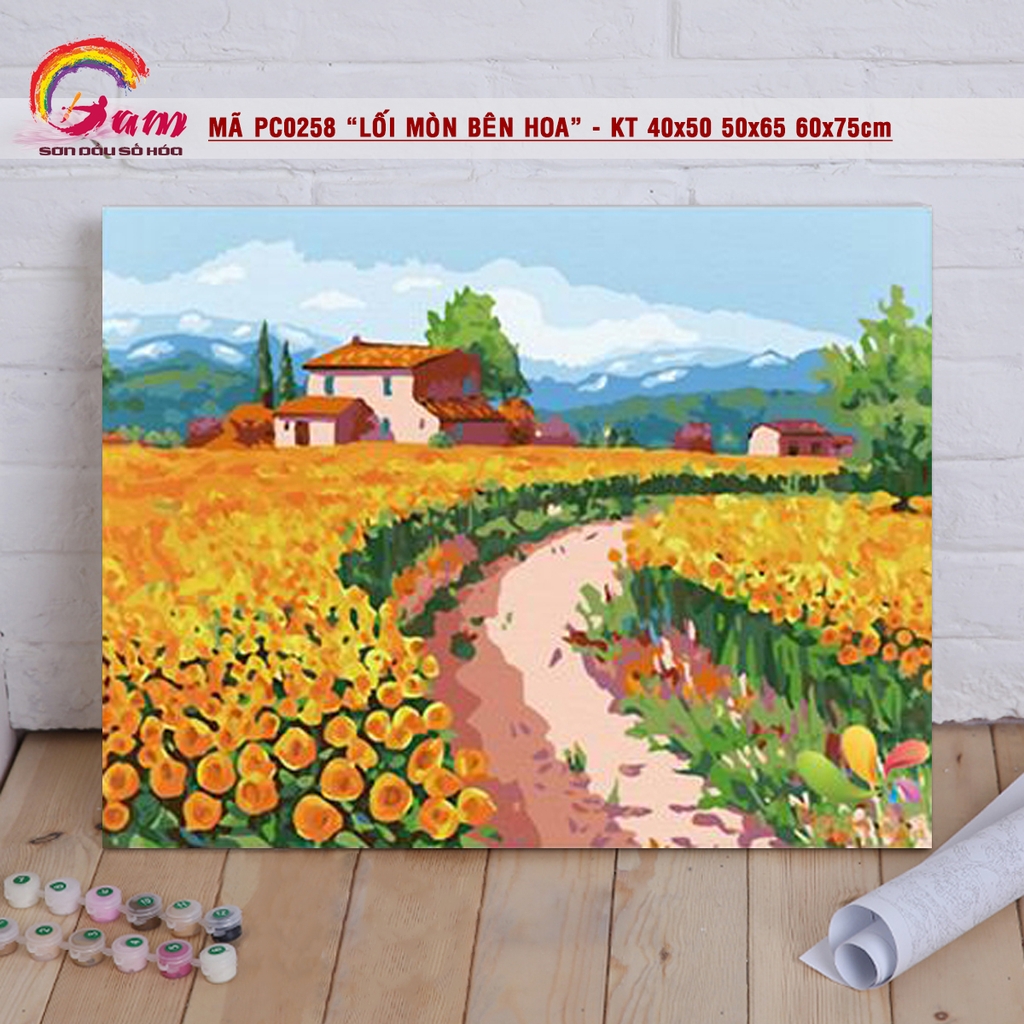 Tranh tự vẽ tự tô màu theo số Gam phong cảnh mùa thu lá vàng PC0017B - TQ0385 - PC0870