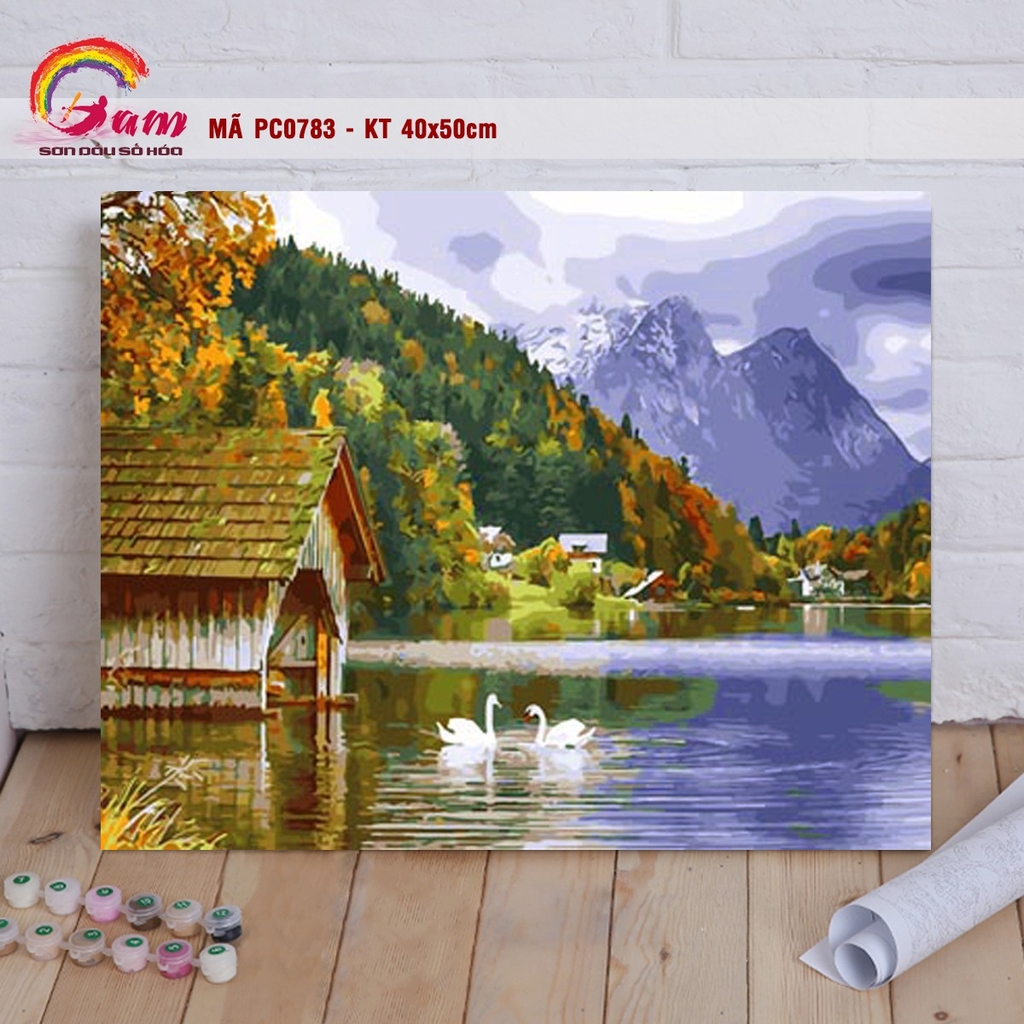 Tranh tự vẽ tự tô màu theo số Gam phong cảnh mùa thu lá vàng PC0017B - TQ0385