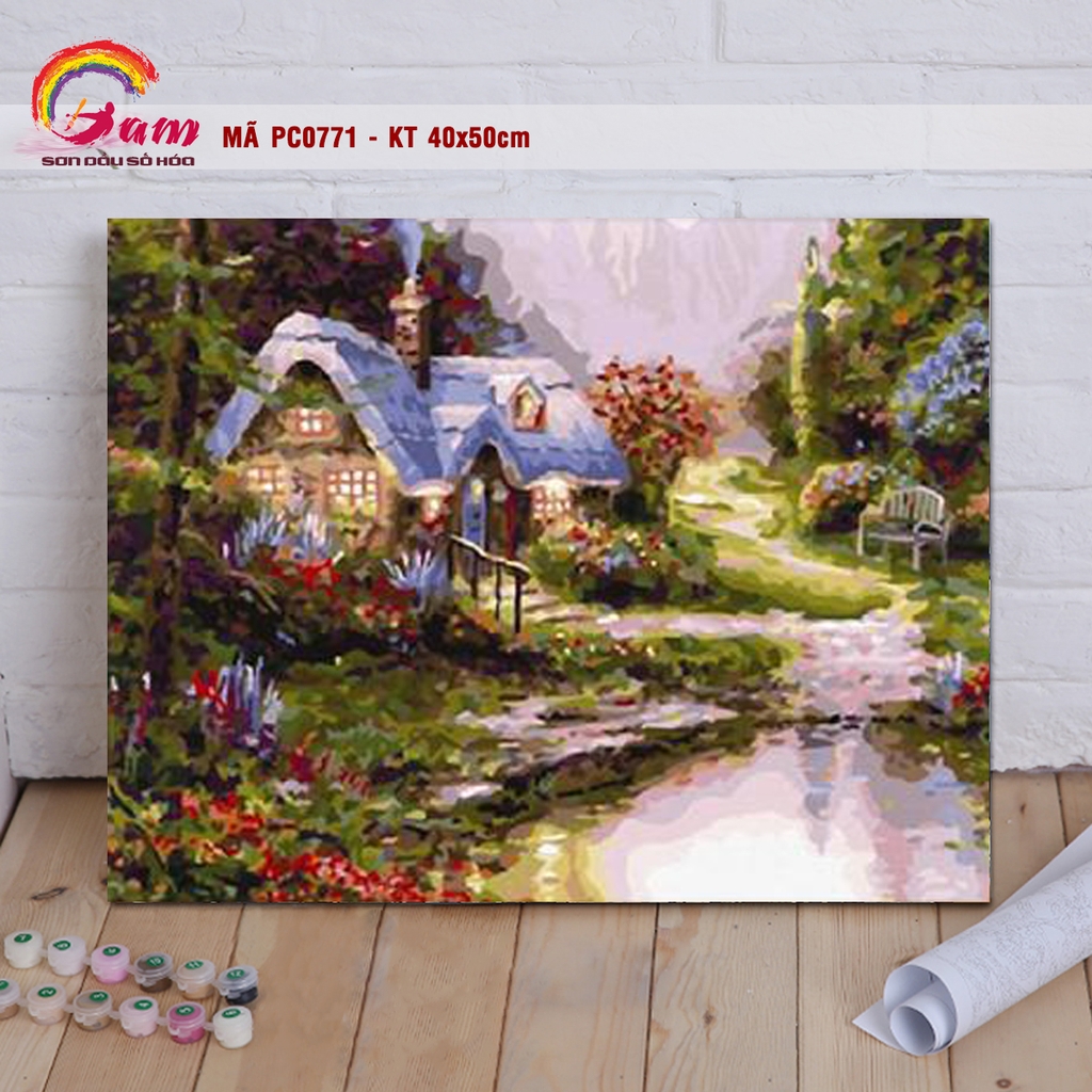 Tranh tự vẽ tự tô màu theo số Gam phong cảnh mùa thu lá vàng PC0017B - TQ0385 - PC0870