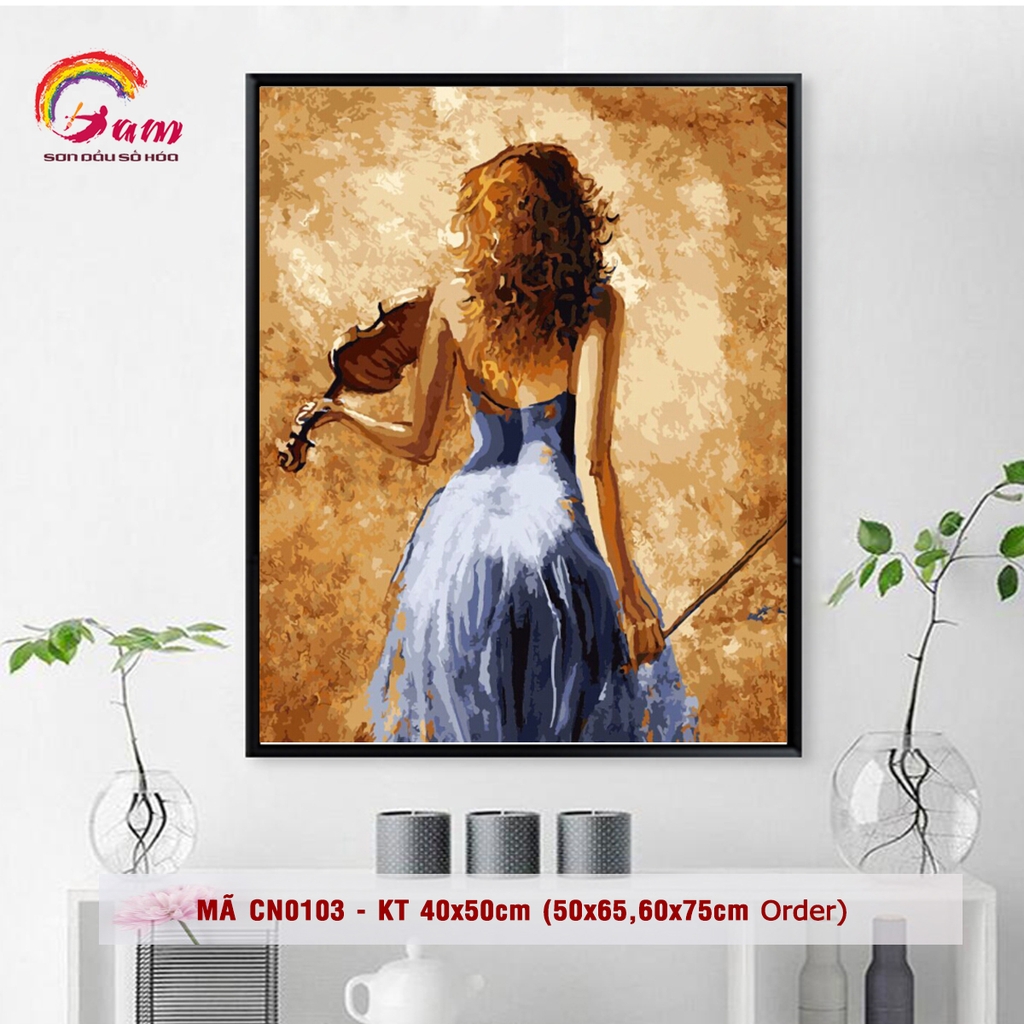 Tranh tự tô màu theo số Gam khổ lớn 50x65cm căng sẵn (Hàng đặt trước) - 40x50cm căng khung