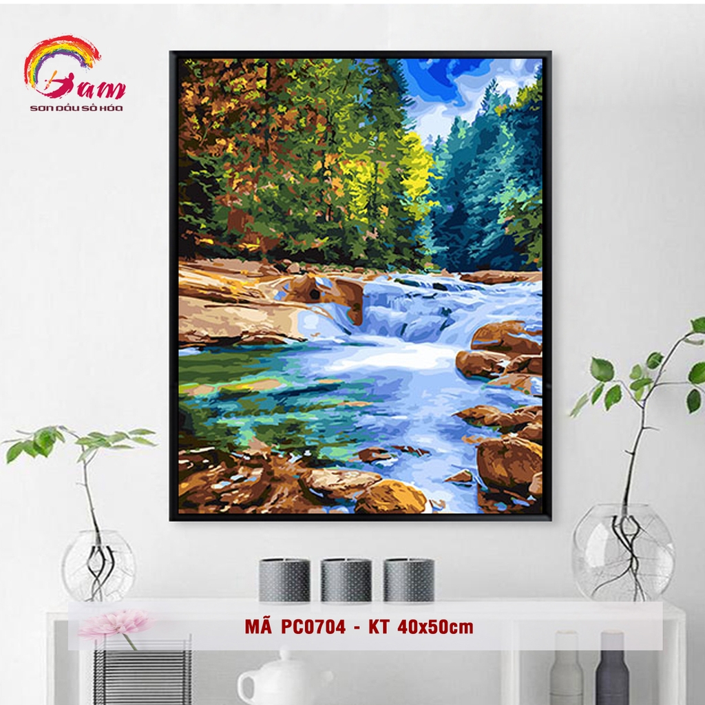 Tranh tự vẽ tự tô màu theo số Gam phong cảnh mùa thu lá vàng PC0017B - TQ0385 - PC0870
