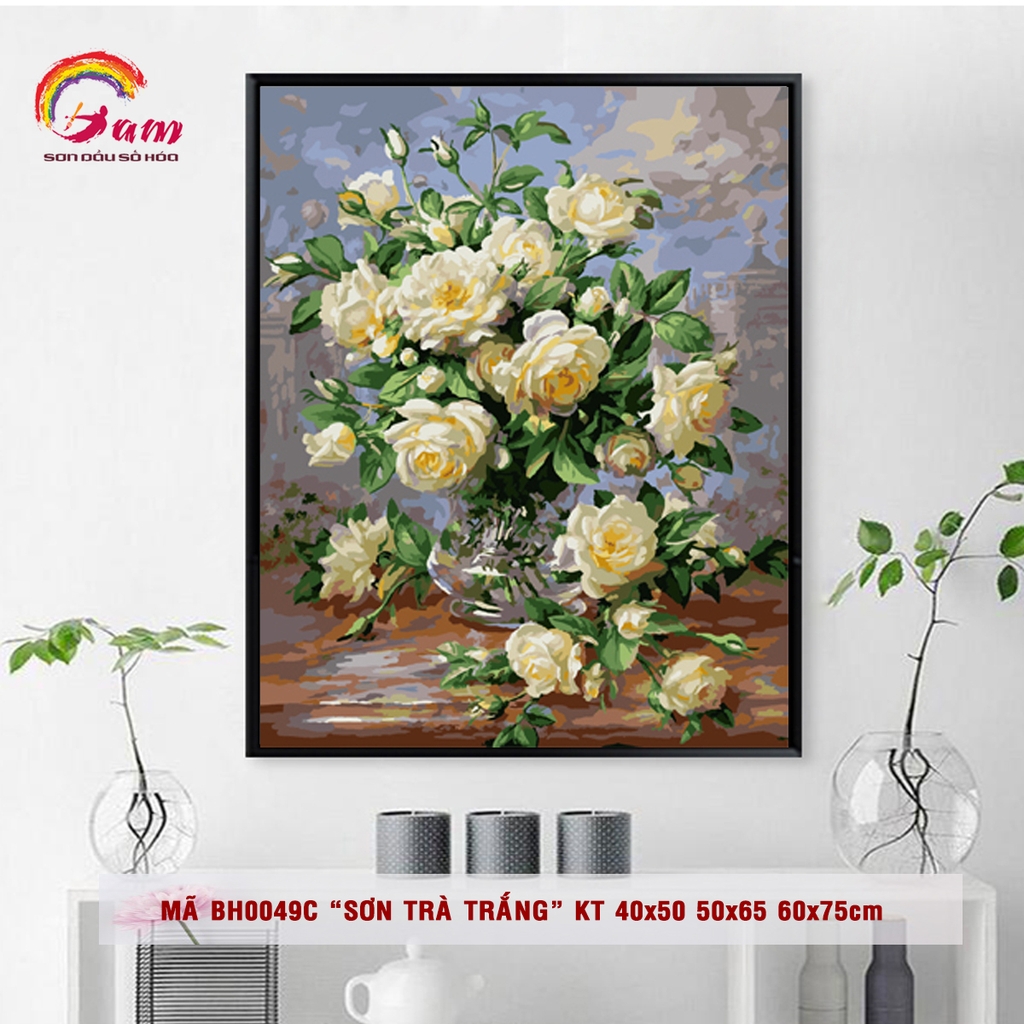 Tranh số hóa tự tô màu Sơn trà trắng sang trọng mã BH0049C