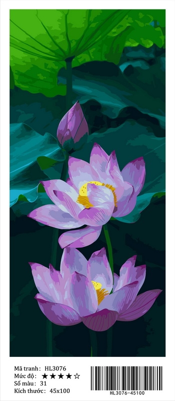 Tranh tô màu theo số Hoa Sen Gam HL307x khổ lớn 45x100cm KHÔNG KHUNG