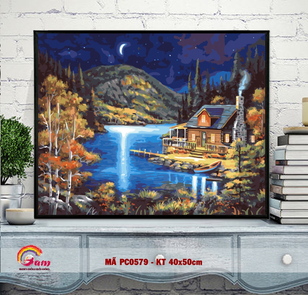 Tranh tự vẽ tự tô màu theo số Gam phong cảnh mùa thu lá vàng PC0017B - TQ0385 - PC0870