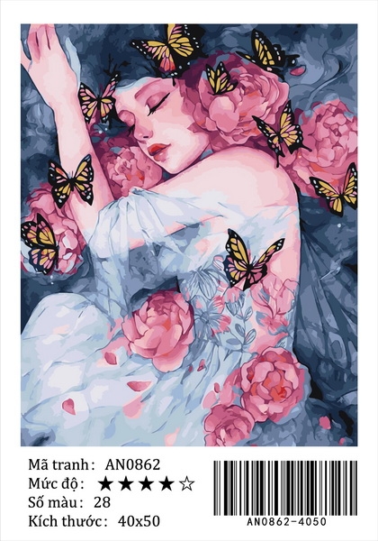 Tranh tô màu theo số AN0862 Tranh sơn dầu số hóa Cô gái thiên thần Nàng thơ AN0862