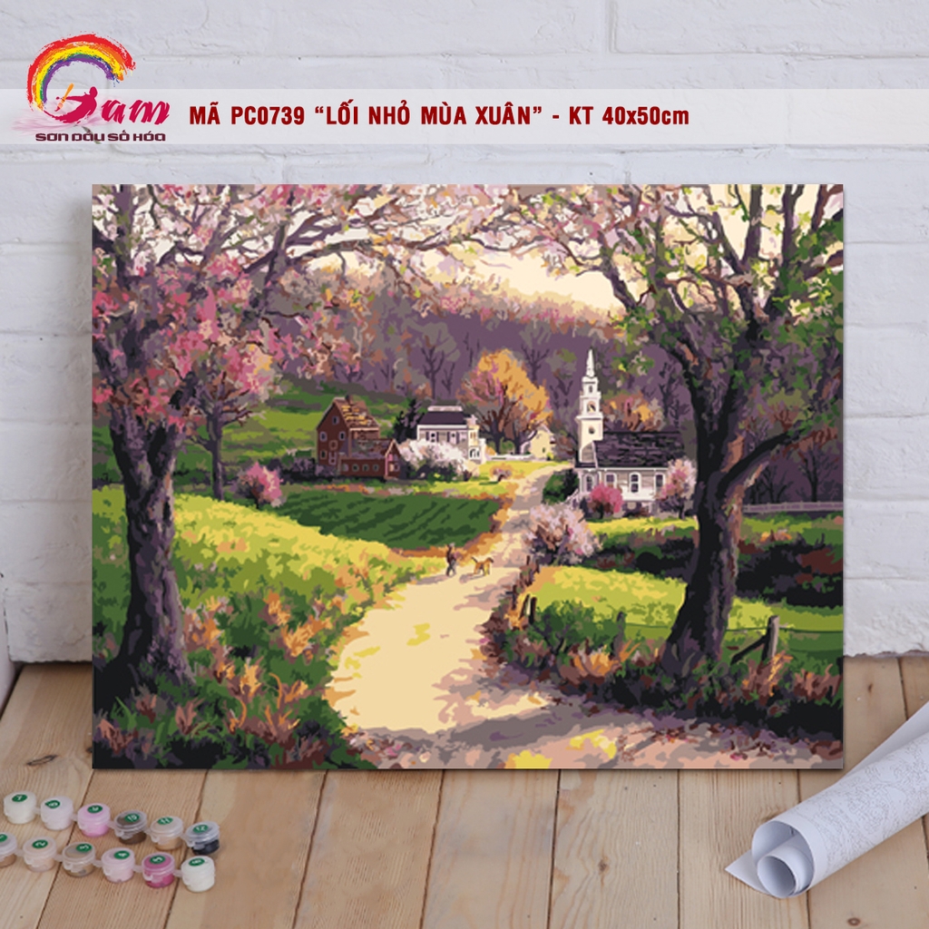 Tranh tự vẽ tự tô màu theo số Gam phong cảnh mùa thu lá vàng PC0017B - TQ0385 - PC0870