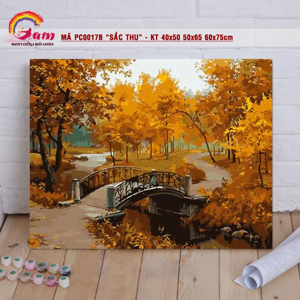 Tranh tự vẽ tự tô màu theo số Gam phong cảnh mùa thu lá vàng PC0017B - TQ0385 - PC0870