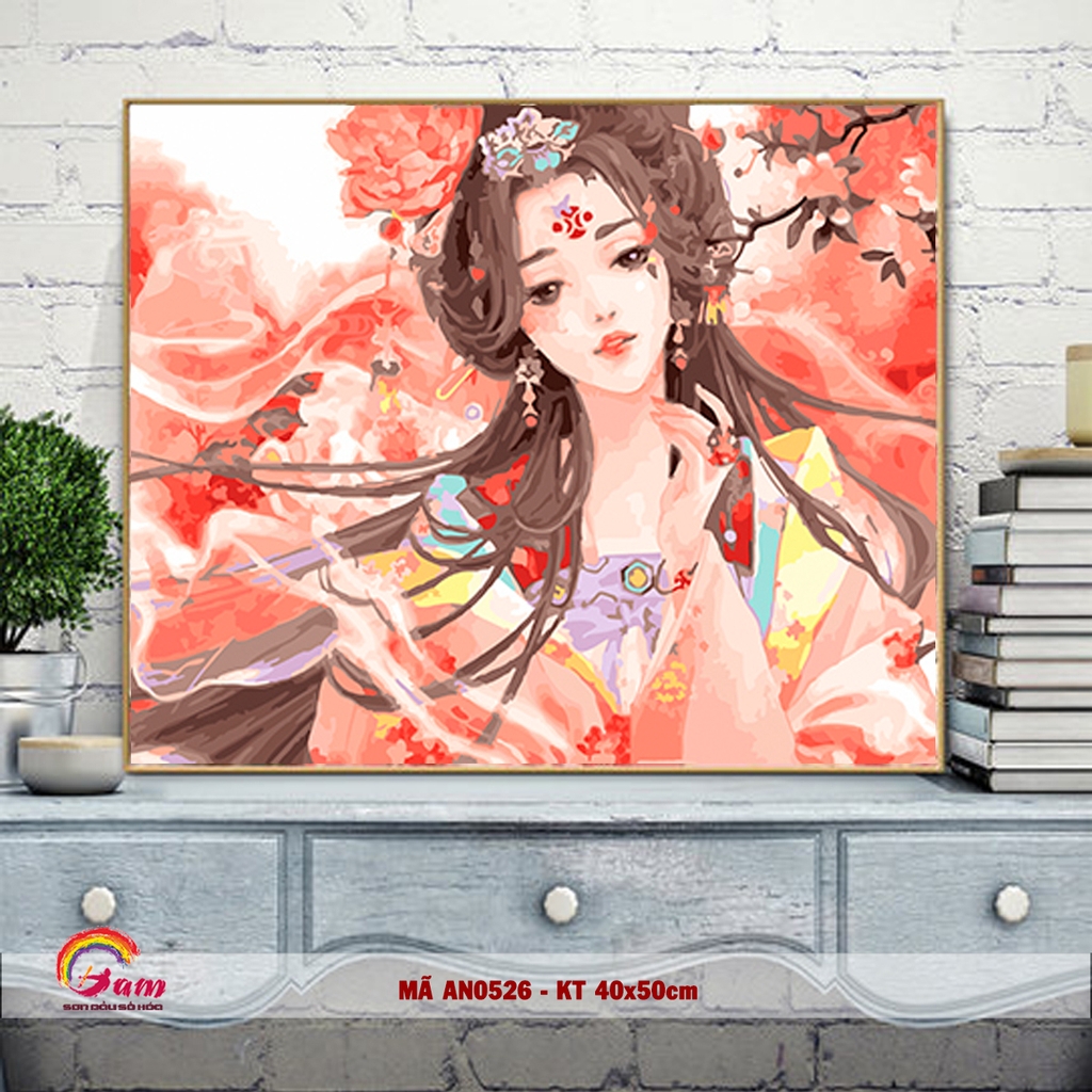Tranh tự tô màu sơn dầu kỹ thuật số DIY - Mã AN0526 Thiếu nữ cổ trang