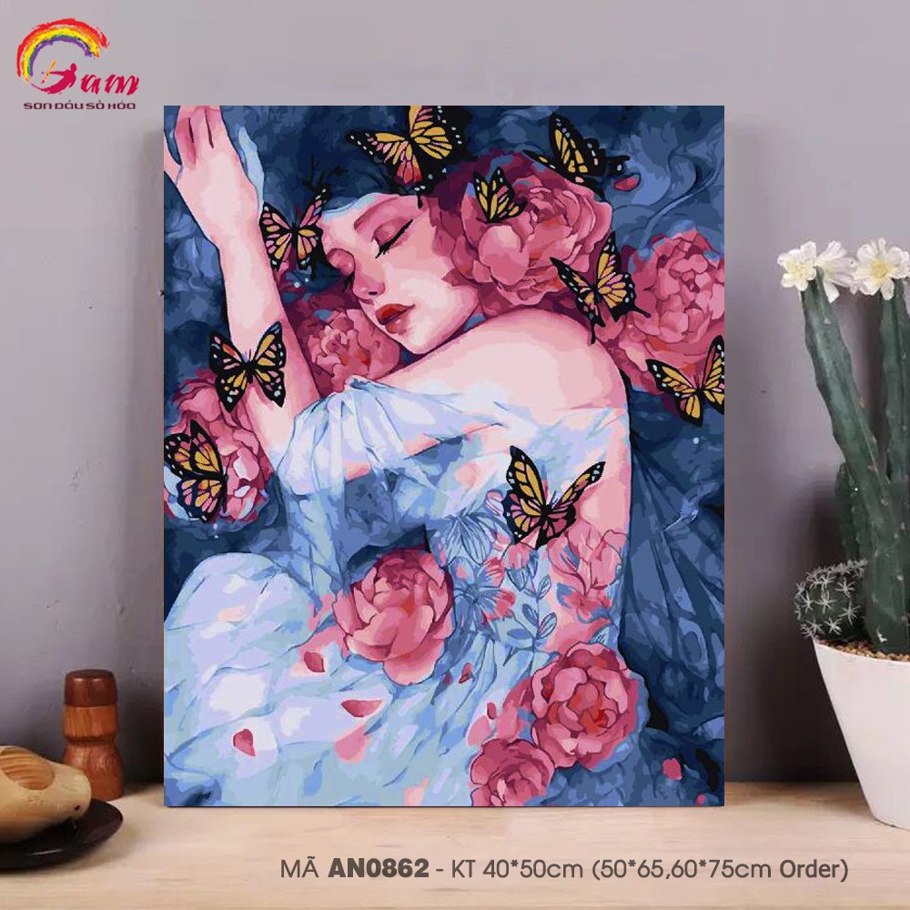 Tranh tô màu theo số AN0862 Tranh sơn dầu số hóa Cô gái thiên thần Nàng thơ AN0862