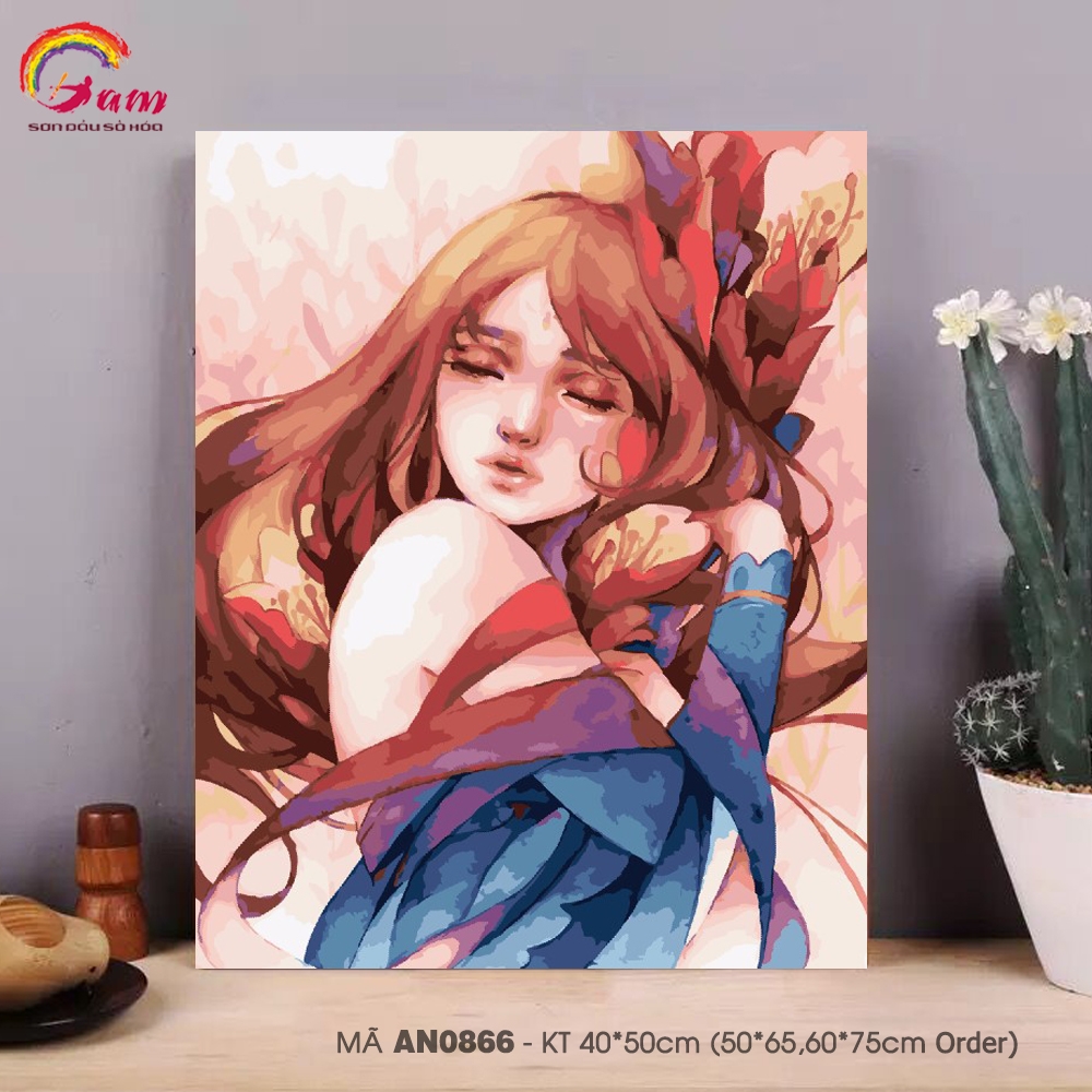 Tranh tô màu theo số sơn dầu số hóa Gam Tranh Angel cô gái thiên thần Through hope mã AN0866