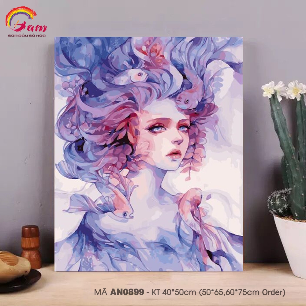 Tranh tô màu theo số sơn dầu số hoá Cô gái nàng thơ AN0899