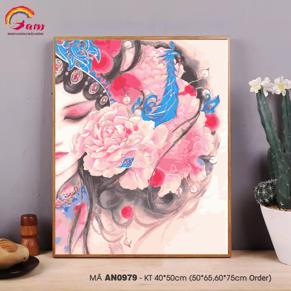 Tranh sơn dầu số hóa tự tô màu Gam cổ trang kinh kịch AN0979