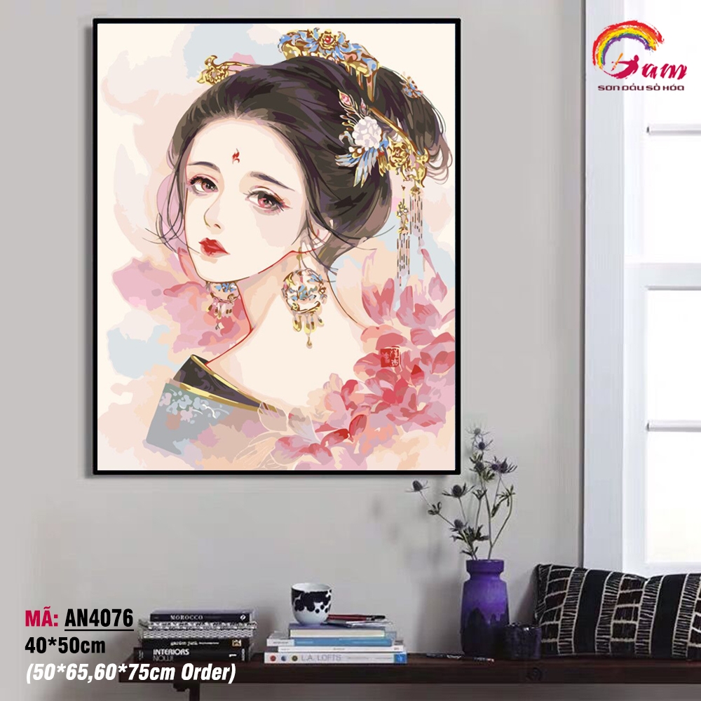 Tranh tô màu theo số Gam cô gái cổ trang Trung Hoa AN4076