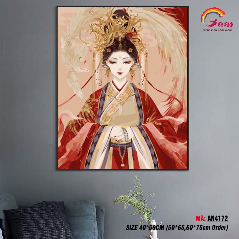 Tranh tô màu theo số Gam cô gái cô tranh Trung Quốc AN4172