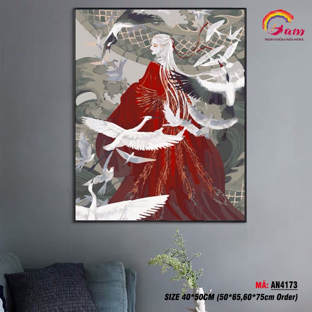 Tranh tô màu theo số Gam cổ trang Trung Quốc AN4173