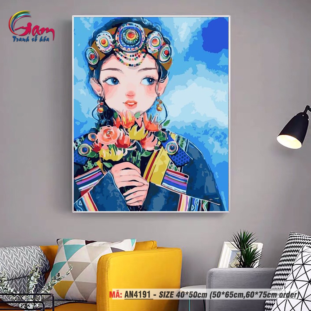 Tranh sơn dầu số hóa tự tô màu Gam AN4191 khổ lớn 60x75cm căng sẵn (Hàng đặt trước)