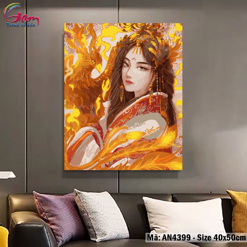 Tranh số hóa tự tô màu Cô gái Phượng Hoàng GAM Cổ trang AN4399