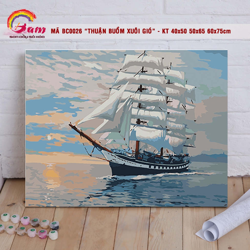 Tranh sơn dầu số hóa tự tô màu theo số mã BC0026 Tranh thuận buồm xuôi gió