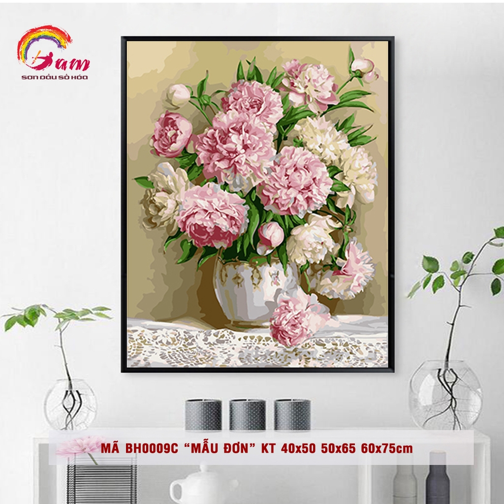 Tranh số hoá tô màu theo số Gam Tranh hoa mẫu đơn mã BH0009C