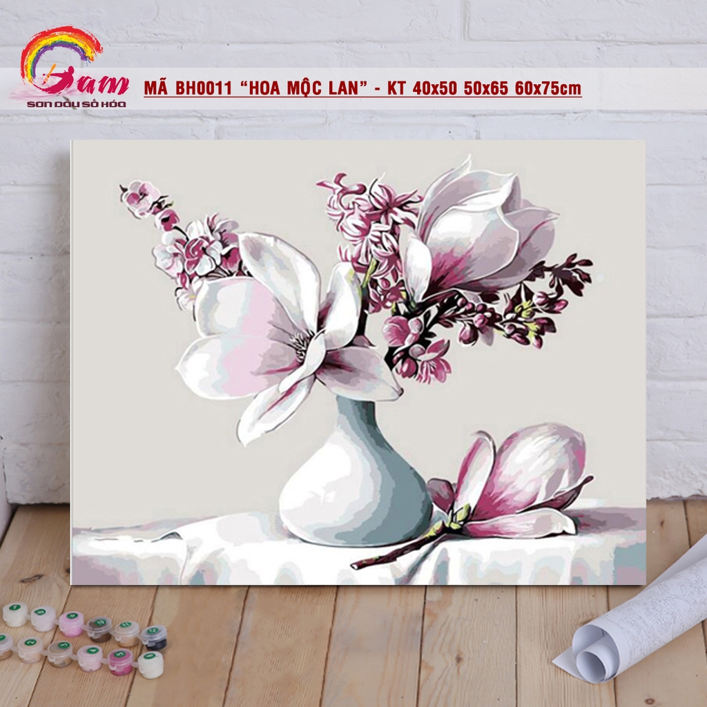Tranh sơn dầu tự tô theo số Gam hoa mộc lan BH0011