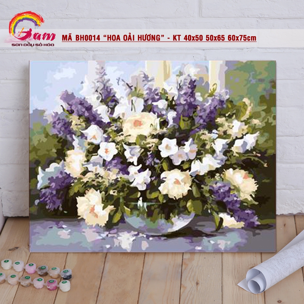 Tranh treo tường sơn dầu số hoá DIY tự vẽ Gam Bình hoa oải hương mã BH0014