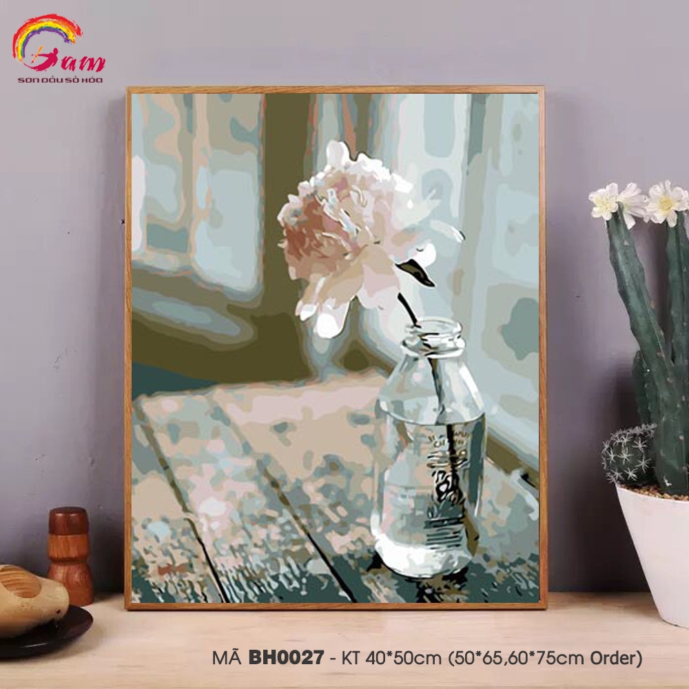 Tranh sơn dầu số hoá DIY tự vẽ lọ hoa - Mã BH0027 Hương hoa đợi chờ