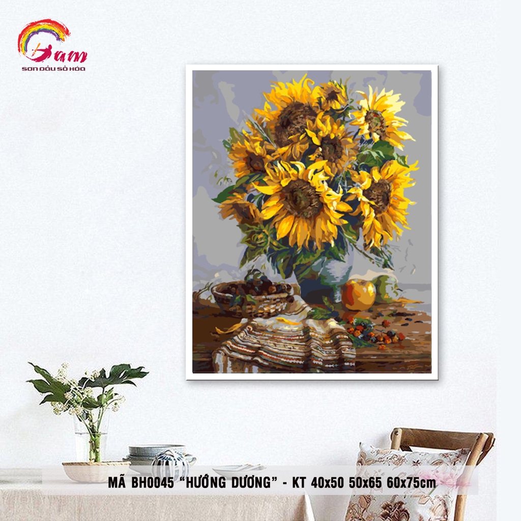 Tranh tự tô theo số sơn dầu số hóa Gam Tranh hoa hướng dương mã BH0045