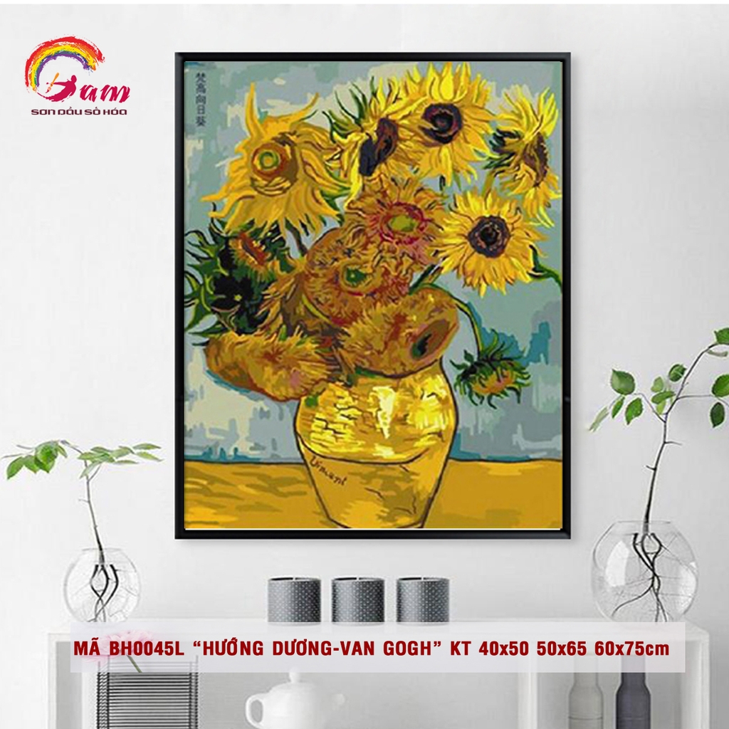 Tranh sơn dầu số hoá DIY tự vẽ - Mã BH0045L Hoa hướng dương Van Gogh
