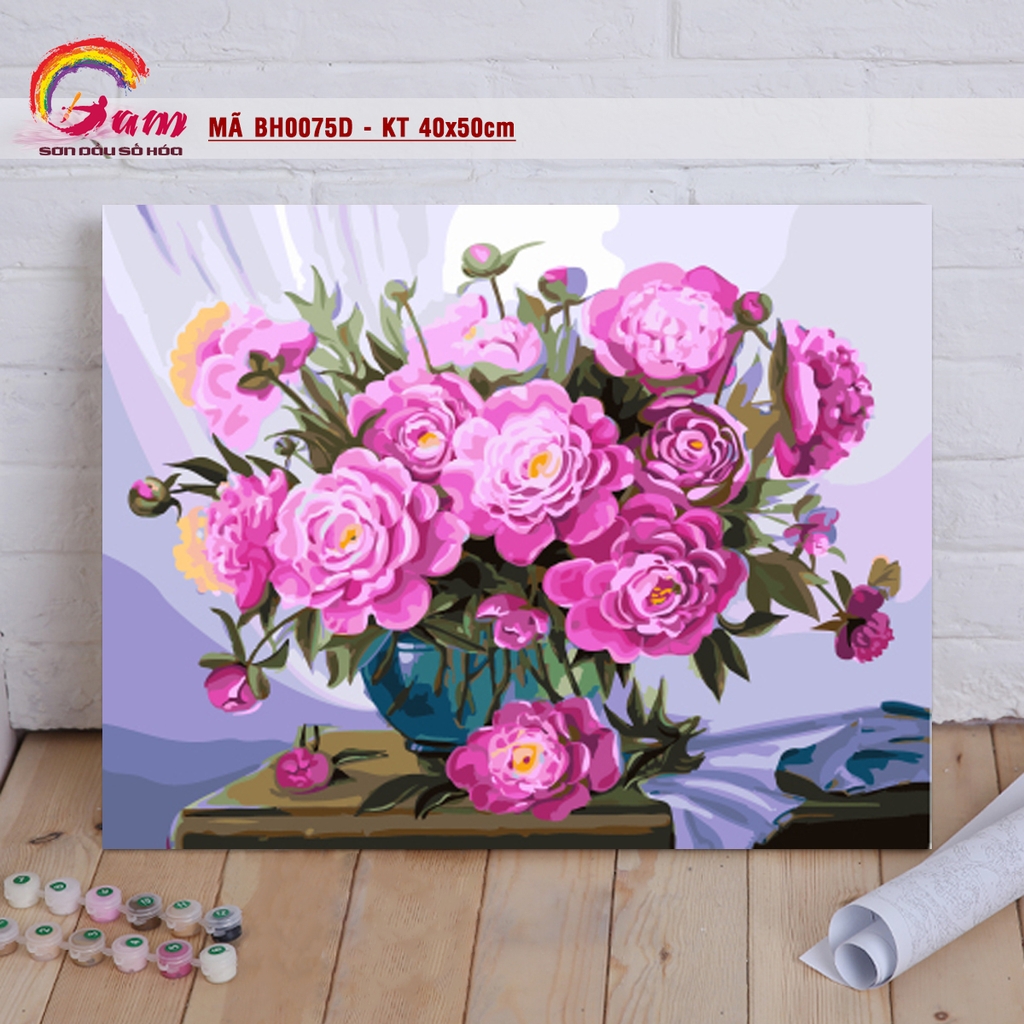 Tranh tự tô màu sơn dầu số hóa DIY bình hoa - Mã BH0075D