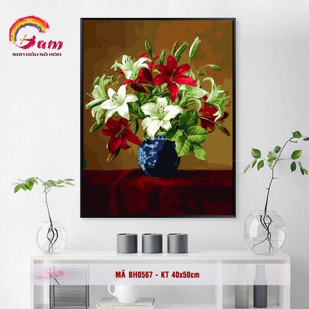 Tranh tự tô màu sơn dầu số hóa DIY bình hoa - Mã BH0567