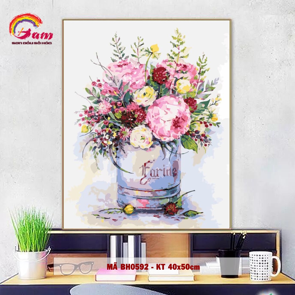 Tranh tự tô màu sơn dầu số hóa Gam bình hoa hiện đại Mã BH0592