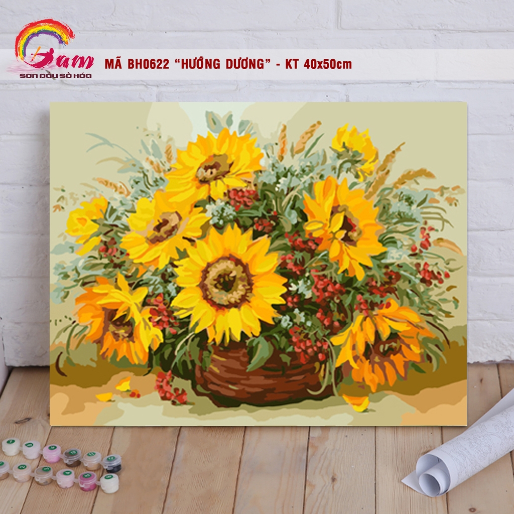 Tranh tự tô màu sơn dầu số hóahoa - Mã BH0622 Hoa hướng dương