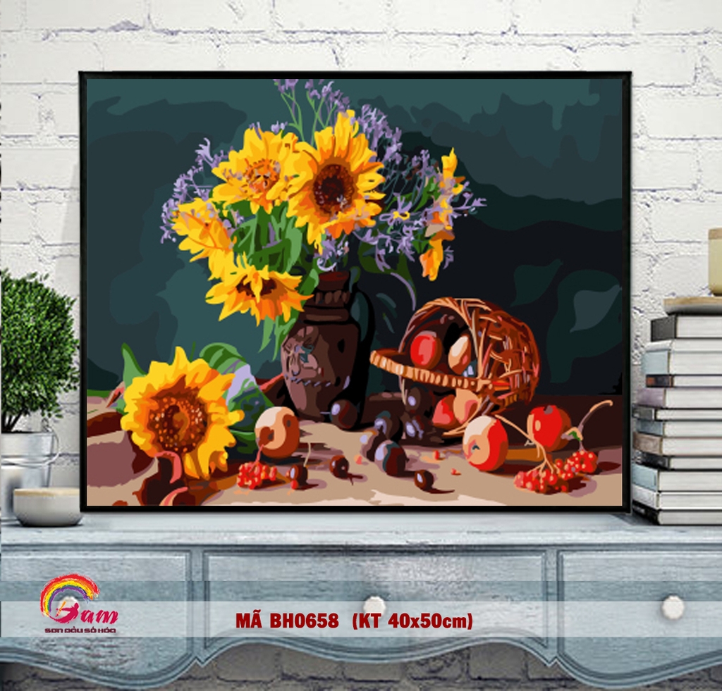 Tranh sơn dầu số hoá tự tô Gam Bình hoa hướng dương BH0658