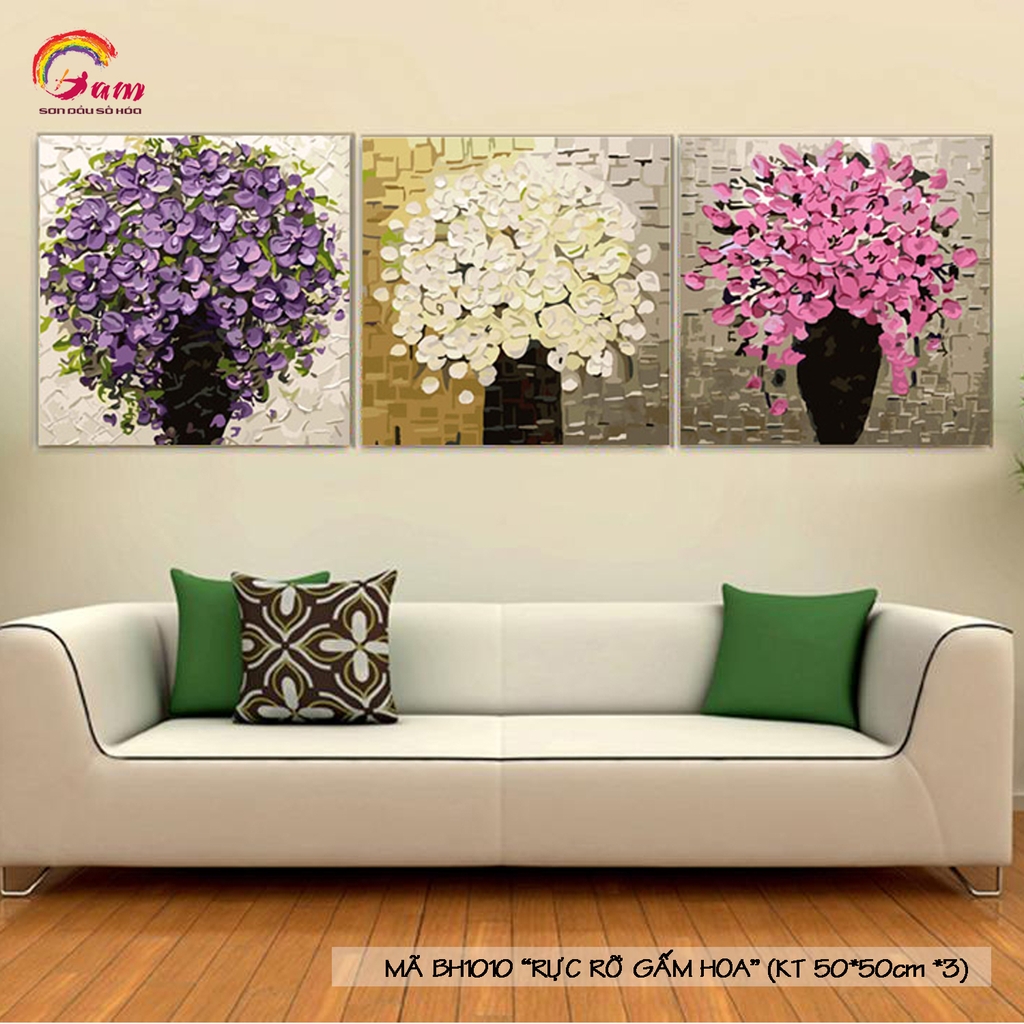 Tranh sơn dầu số hoá DIY tự vẽ bình hoa trang trí - Ms BH1010 Rực rỡ gấm hoa