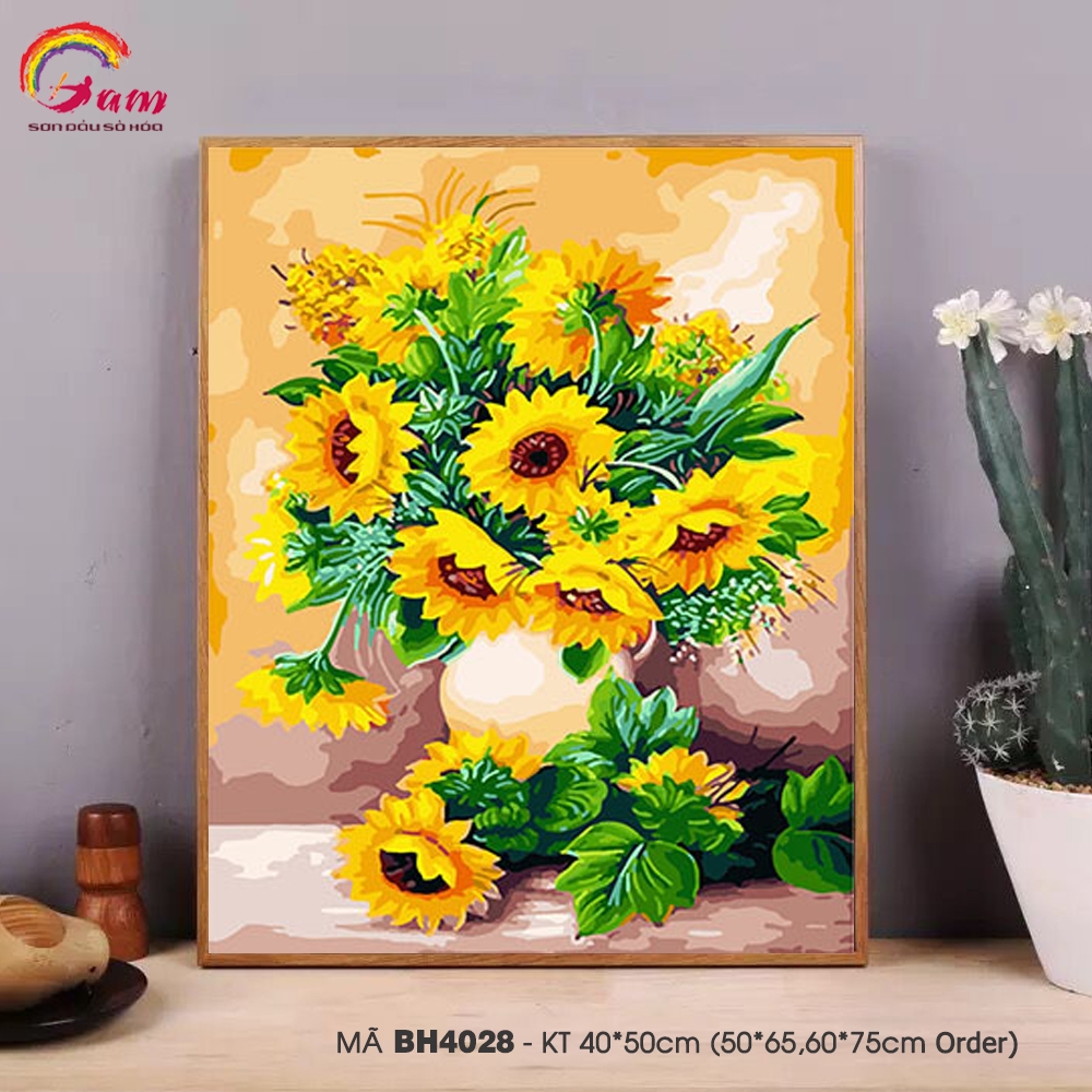 Tranh tô màu theo số bình hoa hướng dương BH4028