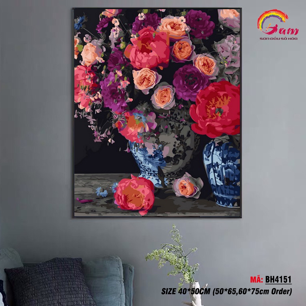 Tranh tô màu theo số Gam Bình hoa hồng BH4151