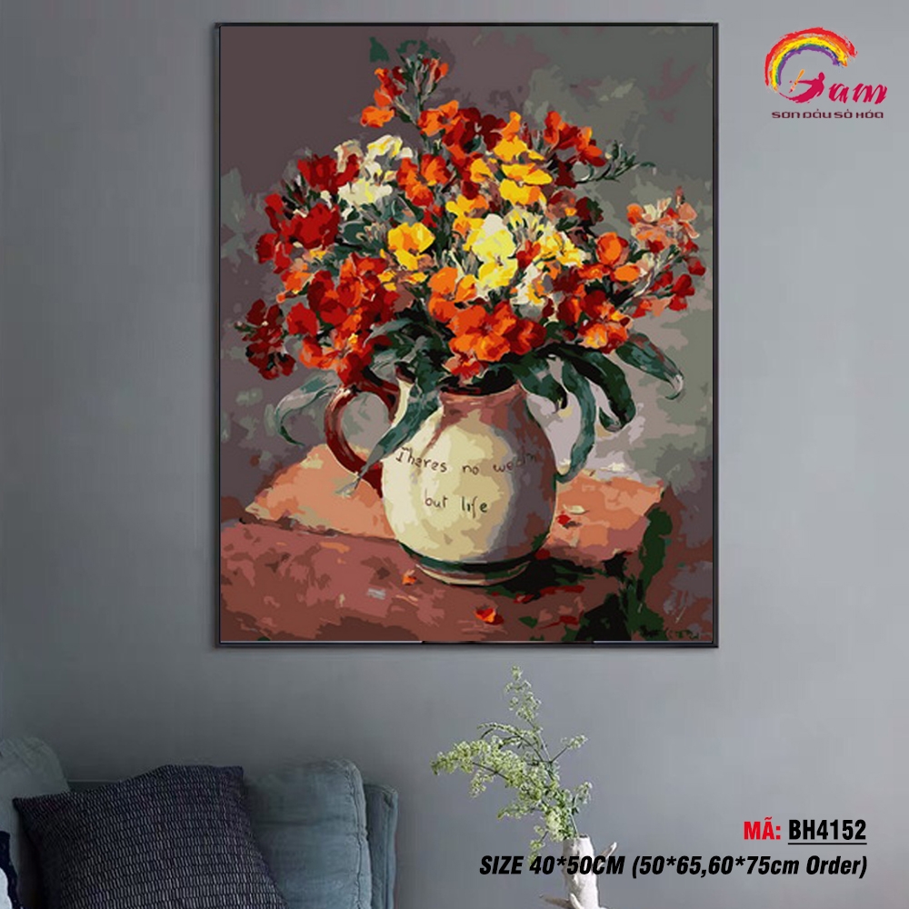 Tranh tô màu theo số Gam Bình hoa hồ điệp BH4152