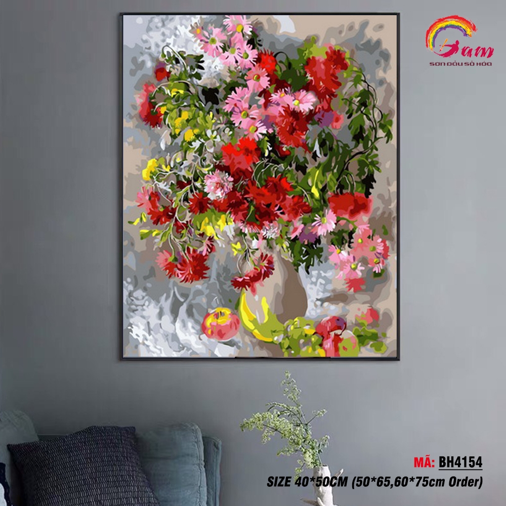 Tranh tô màu theo số Gam Tĩnh vật bình cúc dại BH4154